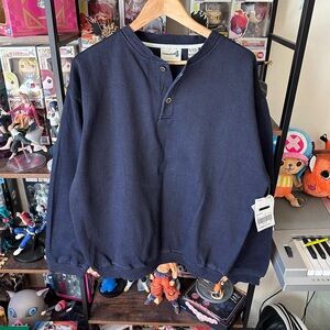 Vintage Fieldmaster Henley Sweatshirt Deadstock Sears Men’s L Navy Blue